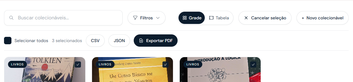 Exportação PDF e histórico